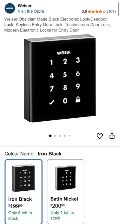 Weiser Obsidian Keypad Lock, View more