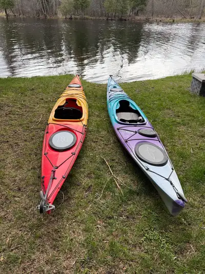 Two beautiful 14’ day kayaks from Perception and Dagger, both purchased from Paddleshack Ottawa (now...