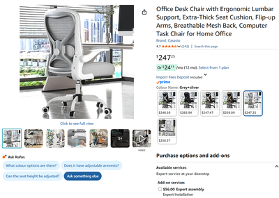 ⭐New⭐ Gray Mesh Office Chair w/Lumbar Support, Extra-Thick Seat, View more