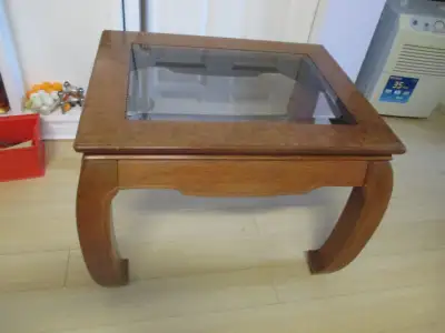 Vintage Clear Beveled Glass & Burl Walnut Top End Table, View more