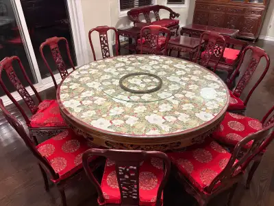 Chinese rosewood table and chair set, View more