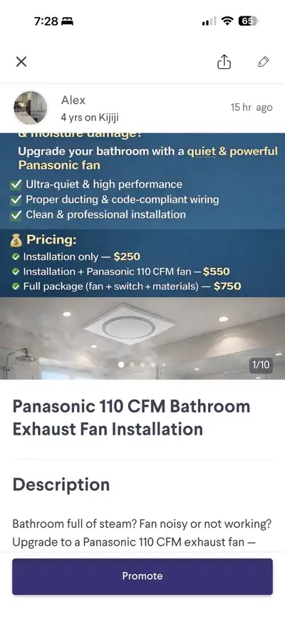 Panasonic Bathroom Exhaust Fan Installation – Starting $250, View more