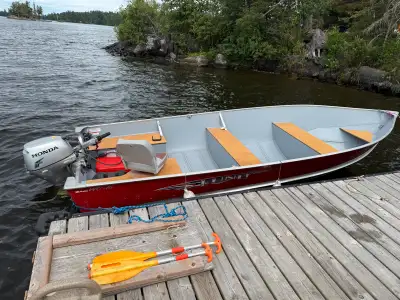 Tinny For sale: Lund 16 ft aluminum fishing boat with 15hp four stroke Honda electric start outboard...
