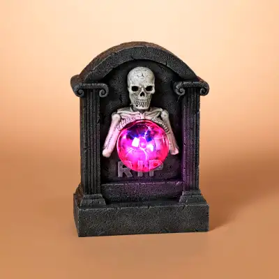 Resin "SKELETON TOMBSTONE" stands 11.5" H. Plasma stream attracts to touch. 4 x "AA" Batteries Requi...