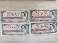 1954 Bank of Canada $2 Bill Banknotes
