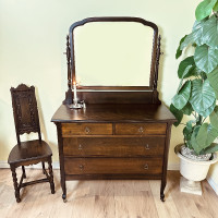 Antique Solid Wood Dresser with Mirror c.1800s