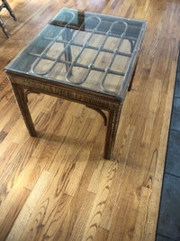 RATTAN BAMBOO GLASS COFFEE TABLE