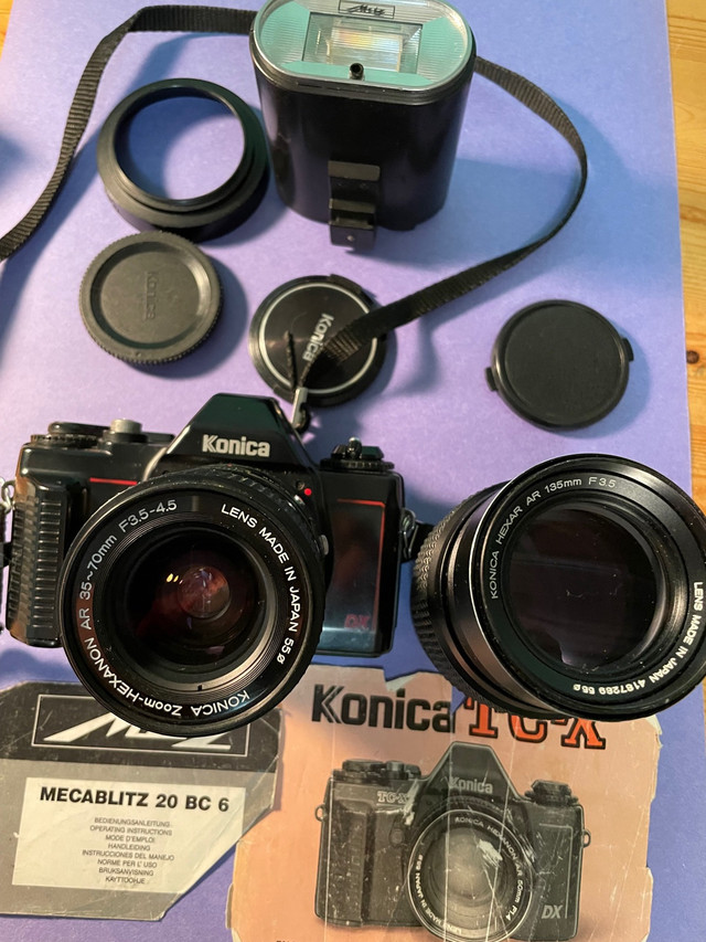 Konica TC-X, lenses,  Metz flash, cable release in Cameras & Camcorders in Hamilton