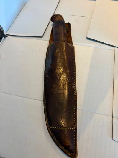 Vintage Hunting Knife 10-1/4" OL, 5-1/2" blade, 3/4"wide with la, View more