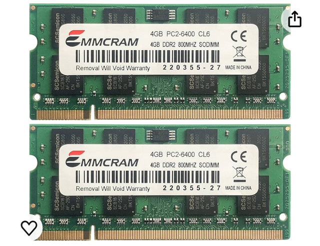 Emmcram 8GB (2 x 4GB) PC2-6400 DDR2-800 200PIN SoDIMM Laptop RAM in Laptop Accessories in Sarnia