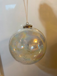 Like New Extra Large Glass Ball Ornament with Etched Design