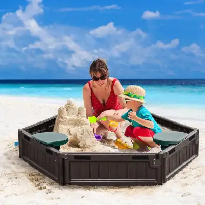 DIY Kids Sandbox with Waterproof Oxford Cover, Sand Playset Station with Bottom Fabric Liner, for 3-...
