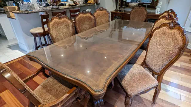 Solid Wood Dinning Table Set with Glass Top for up to 12 People in Dining Tables & Sets in Markham / York Region - Image 3