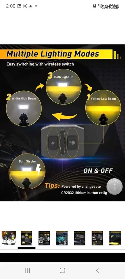 Illuminate your ride with this pair of LED motorcycle spotlights, featuring a wireless switch and mu...