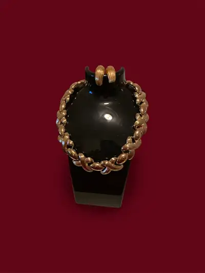 Butler Fifth Avenue Hand Made Collection Polished Brushed Gold XO's Chunky Panel Choker Necklace wit...