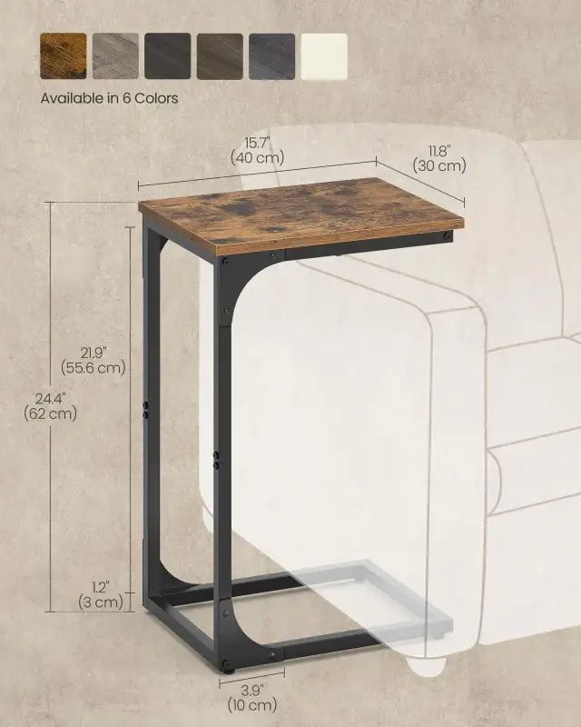 VASAGLE C-Shaped Side Table – Rustic Brown + Ink Black in Other Tables in Oshawa / Durham Region - Image 4