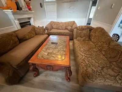 Brown Upholstered Sofa Loveseat Chair Coffee Table Set, View more