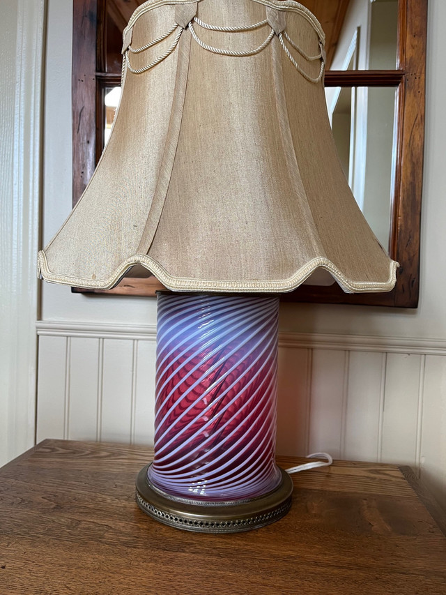 Antique Swirled Cranberry Milkglass Lamp in Arts & Collectibles in Kawartha Lakes - Image 3
