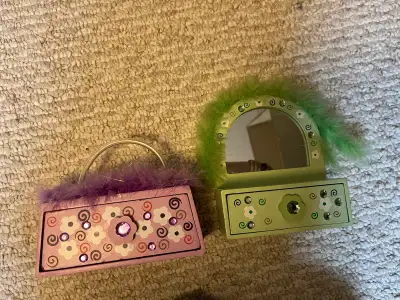 Wooden jewelry drawer - purple with followers - green with mirror Daughter was using them as furnitu...