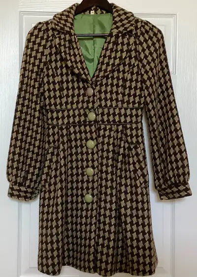 Each is $35. 1. Houndstooth wool blend in good condition (Bust 32” Length 34” Waist 28”) 2. Pink wit...