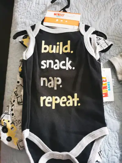 Black set includes of Onesie, Shorts & Sunhat Grey set includes of Onesie, Shorts & Bib $8 each set...