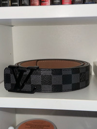 Used Black Grid Louis Vuitton Belt 