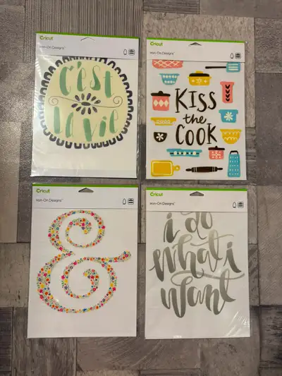 4 designs Cricut prêt à apposer sur tissus avec fer ou presse, View more