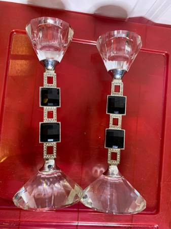 Crystal Candlesticks White And Black Diamond Design8” in Arts & Collectibles in Burnaby/New Westminster - Image 3