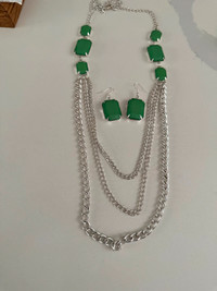 Green Beaded Statement Necklace and Earrings