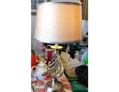 METAL STAINLESS STEEL TWIST TABLE LAMP 25" TALL, View more