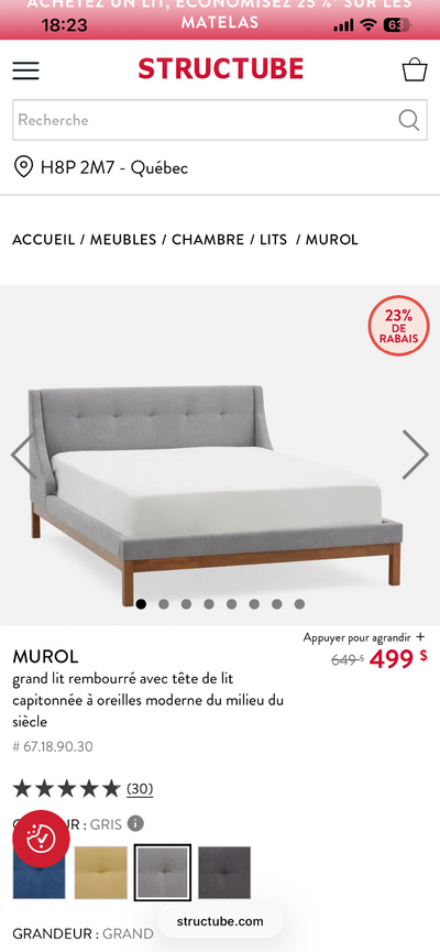 Lit queen + matelas, View more