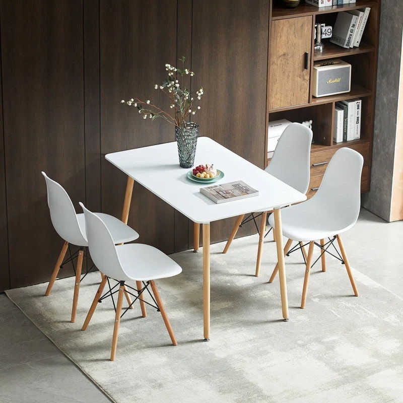 Dining table set, 1 dining table, 4 dining chairs, Black/ White