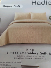 New in package Hadley 3 piece Embroidery quilt set KING SIZE