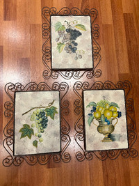 3 painted tile with iron wall art