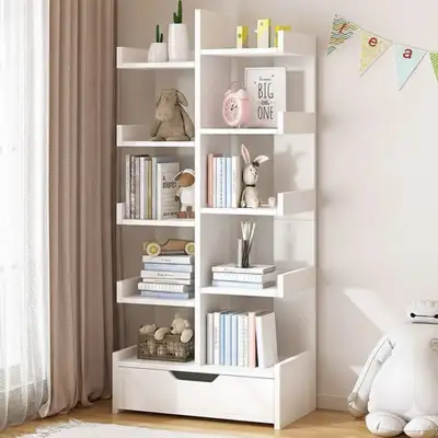 Modern White Multi-Tier Display Bookshelf with Storage Drawer , View more