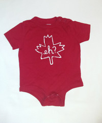 Canada Day! Baby Red Onesie Shirt EH? Maple Leaf,Size 3-6 Months