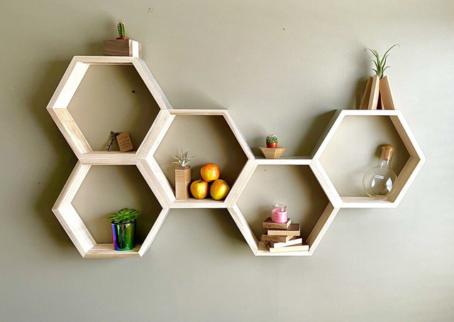 ♻️ Hexagon Shelf - Glacier Grey Maple Hardwood ♻️ in Bookcases & Shelving Units in Winnipeg