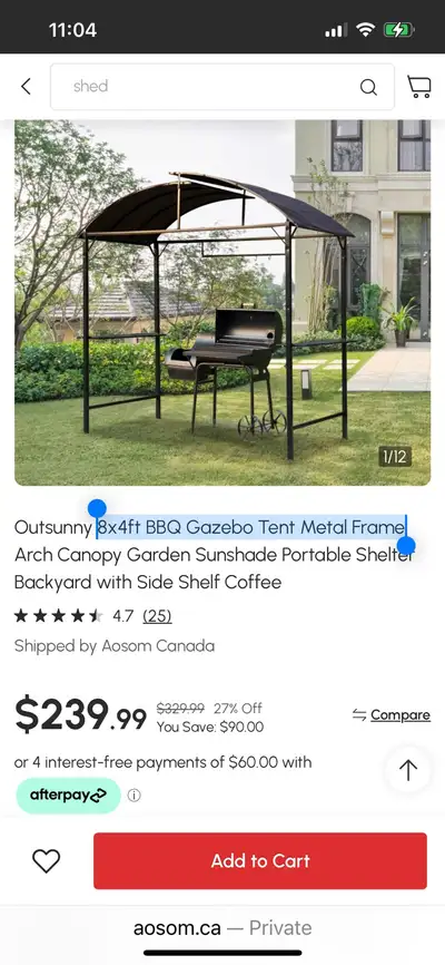 8x4ft BBQ Gazebo Tent Metal Frame Arch Canopy Garden Sunshade Po, View more