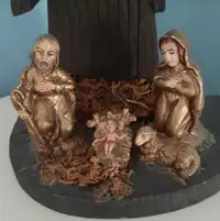 Vintage wood and ceramic nativity scene creche - made in Italy