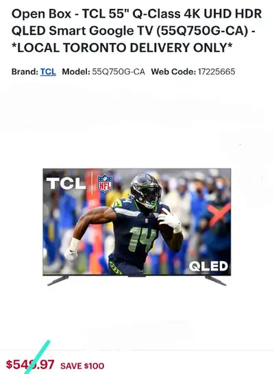 TCL 55" Q-Class 4K UHD HDR QLED Smart Google TV -120hz-, View more