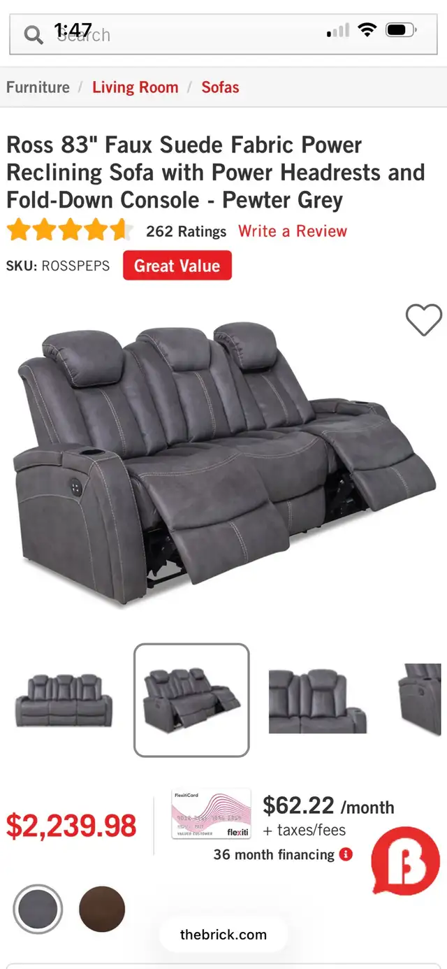 Three Piece Faux Suede Power Reclining Sofa Set in Couches & Futons in Red Deer - Image 10