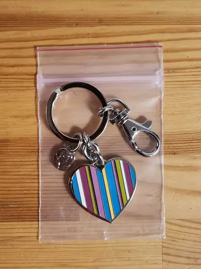 Striped Heart Metallic Keychain - Keychain Accessories, View more