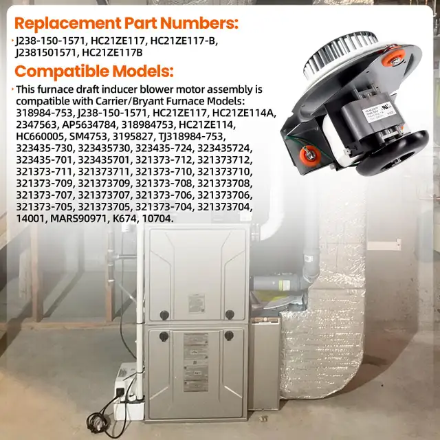 J238-150-1571 Draft Inducer Blower Motor for Carrier/Bryant Furn in Heating, Cooling & Air in Oshawa / Durham Region - Image 3