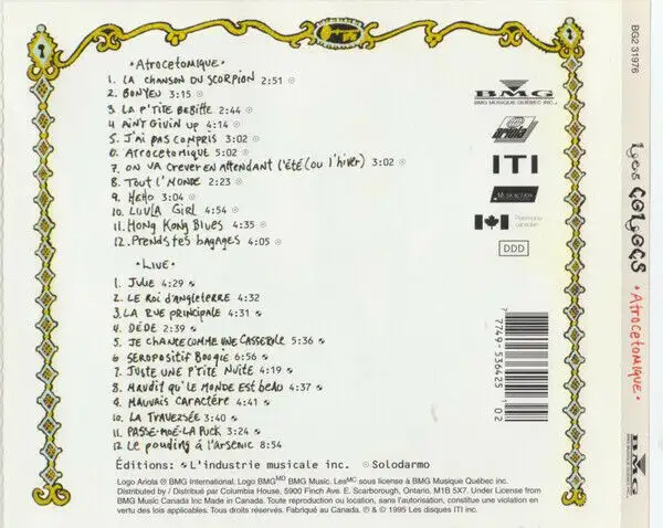 CD DOUBLE-LES COLOCS-ATROCETOMIQUE-1995 in CDs, DVDs & Blu-ray in Laval / North Shore - Image 3