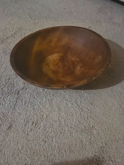 Vintage Hand-Turned Large Solid Wood Salad Bowl Rustic Farmhouse, View more