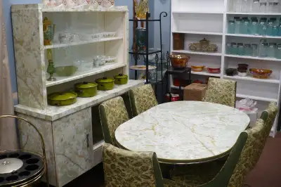 Retro Table 6 Chairs Buffet Hutch Vintage Green Kitchen Dining, View more