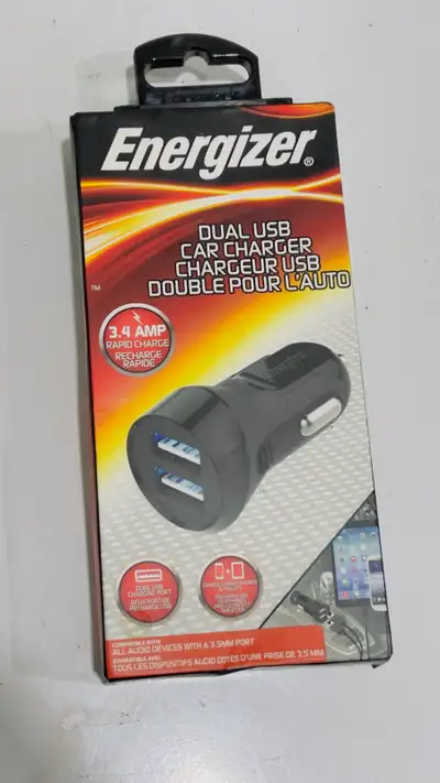 Keep your mobile devices powered on the go with this brand new, in-box Energizer Dual USB Car Charge...