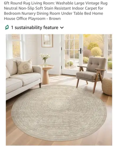 New 6’ Round Washable Area Rug, View more