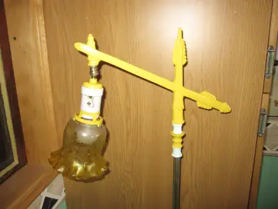 Bridge lamp N0:66 59" Tall, Original White Porcelain Socket, Yellow Shade Fitter. Old Yellow-Clear E...