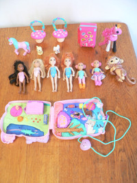 Polly Pocket, 6 Dolls, Glitter Monkey + More Toy Lot